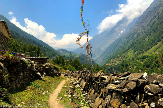 在前往努日山谷的路上，剛過了Syo村後，可看到Ripum僧院從Lho村的山上拔地而起。山谷裏許多小徑都被在圖中所見的瑪尼墻圍繞。